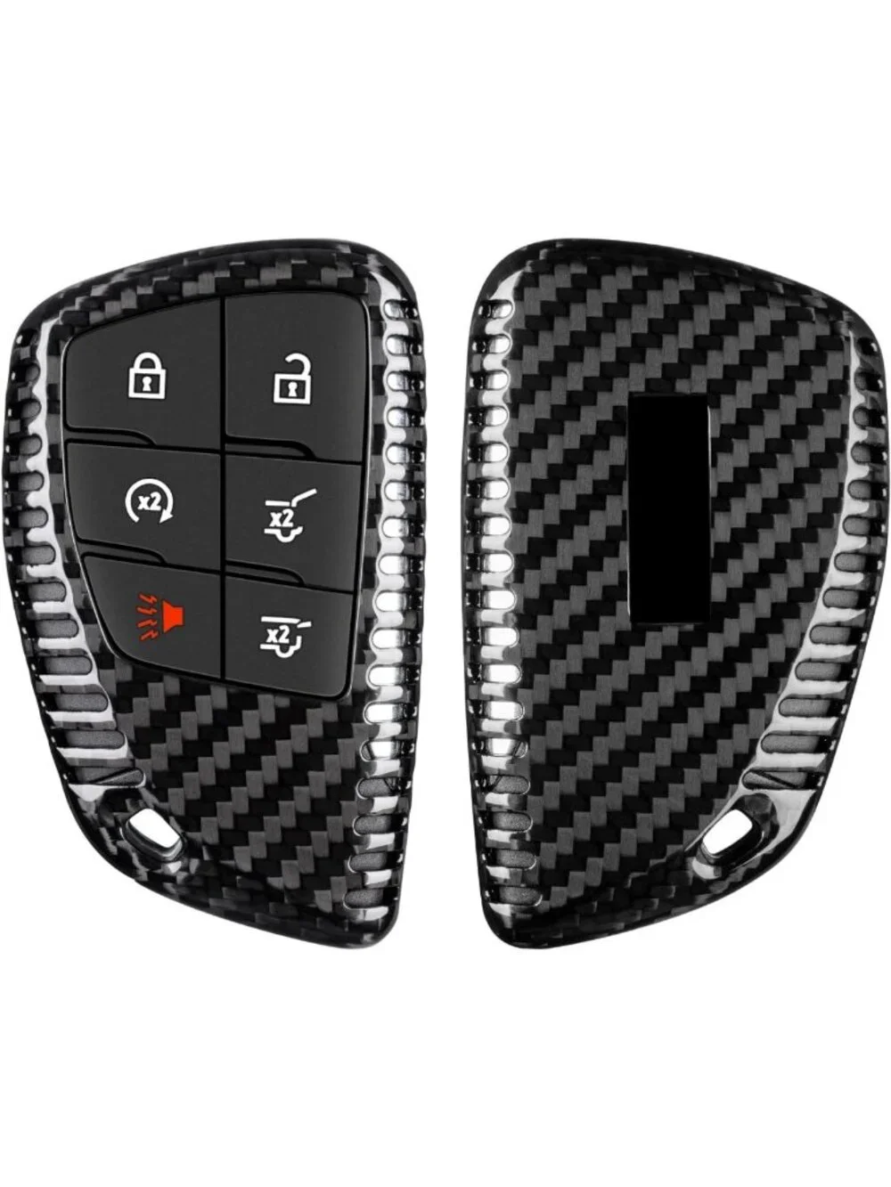 Carbon Fiber Key Fob Cover with Key Chain for GMC Sierra, Silverado, Tahoe